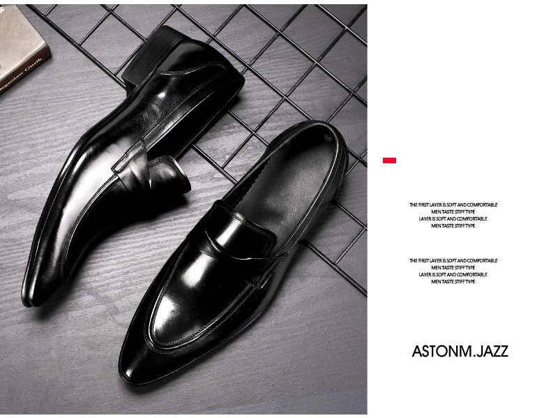 Mens Casual Shoes' Slip-On Loafers Genuine Leather Shoes Men Classic Wedding Shoe Black Heeled Casual Shoes Men Leather Oxfords (4)
