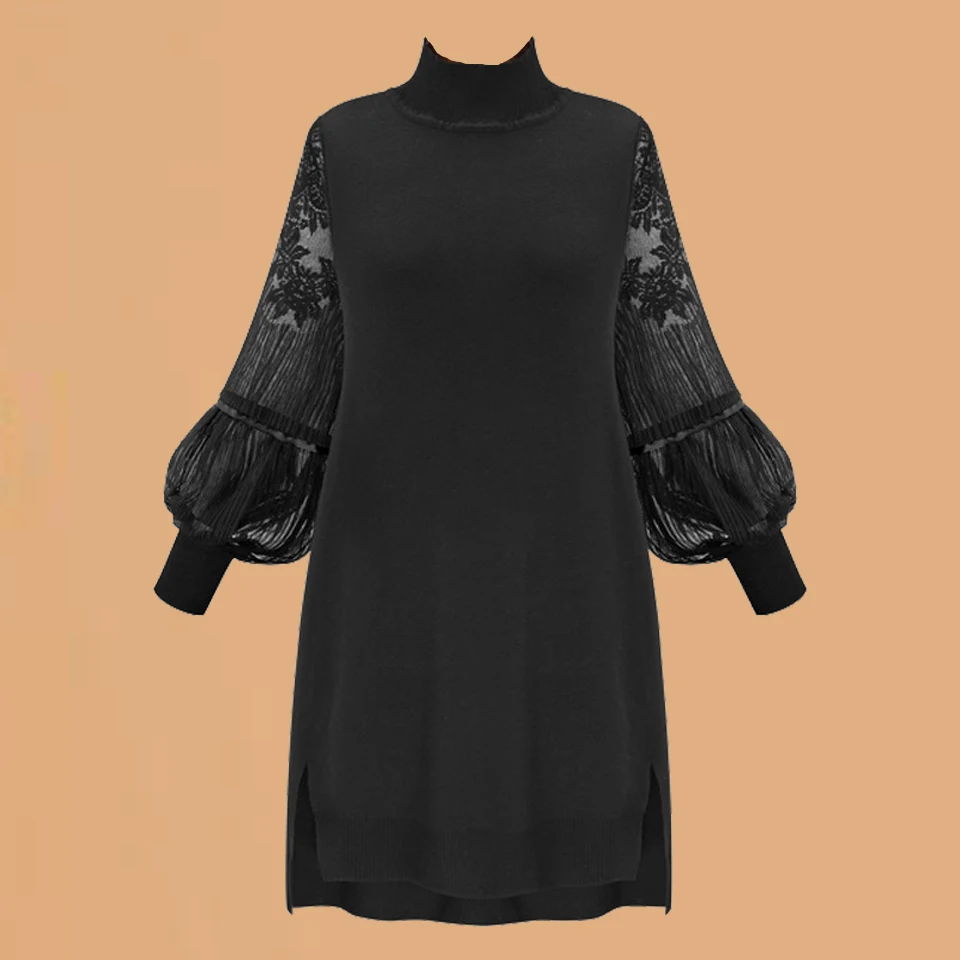 

Autumn Winter Dress Lantern Sleeve Robe Femme Ete 2019 Plus Size Dresses For Women 4xl 5xl Sukienka Lace Mesh Dress Embroidery