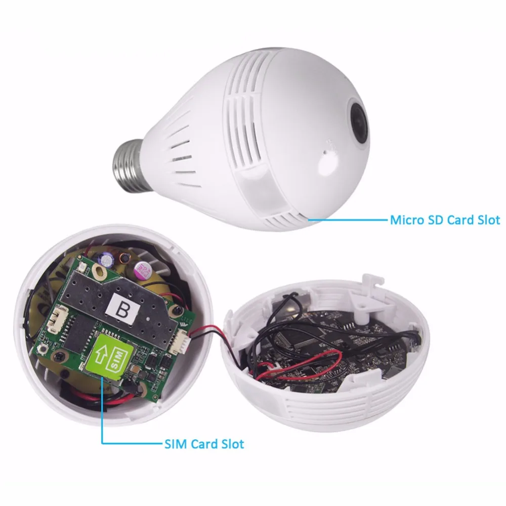 SIM Card 1080P HD Wireless Dome IP Camera Bulb Wi-Fi 360 Degree FishEye VR Audio Home CCTV Security Light Module Camera 5