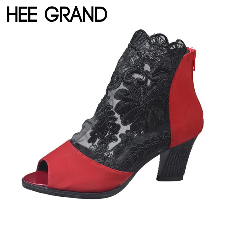 

HEE GRAND Women Lace Mesh Women's Latin Dancing Shoes High-heeled Lace Boots Work&Safety Footwear Shoes Mujer Booten WXG567