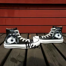 Wen Unisex Black Hand Painted Shoes Custom Design Pet Dog Men Women’s High Top Canvas Shoes Casual Shoes