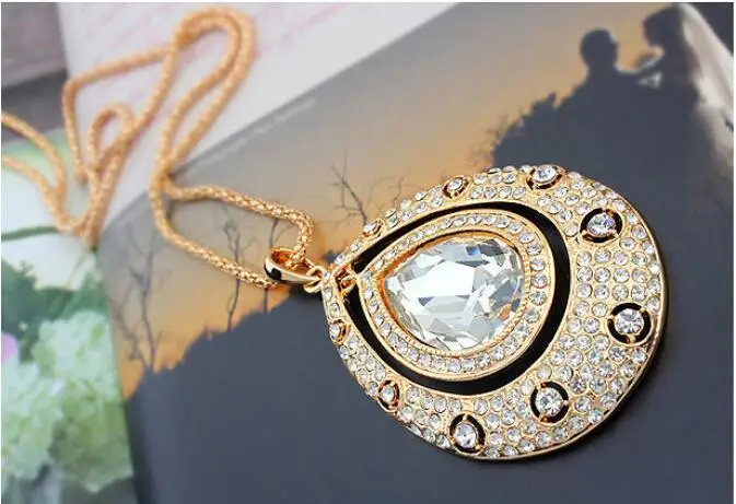 Кристаллами от Swarovski элегантное женское золотистое длинное ожерелье с цепочкой