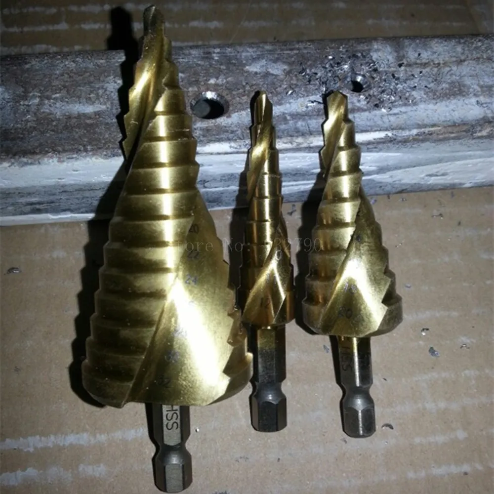 HSS Drill Bit Step Cutter SET Titanium Cone Hole 4-12,4-20,4-32mm- Spiral Flute