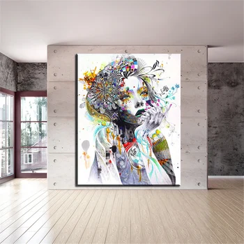 

xdr162 Beauty art Painting Native Beauty Girl With Flowers Feathered Modern Home Wall Art Decor Canvas Print Poster