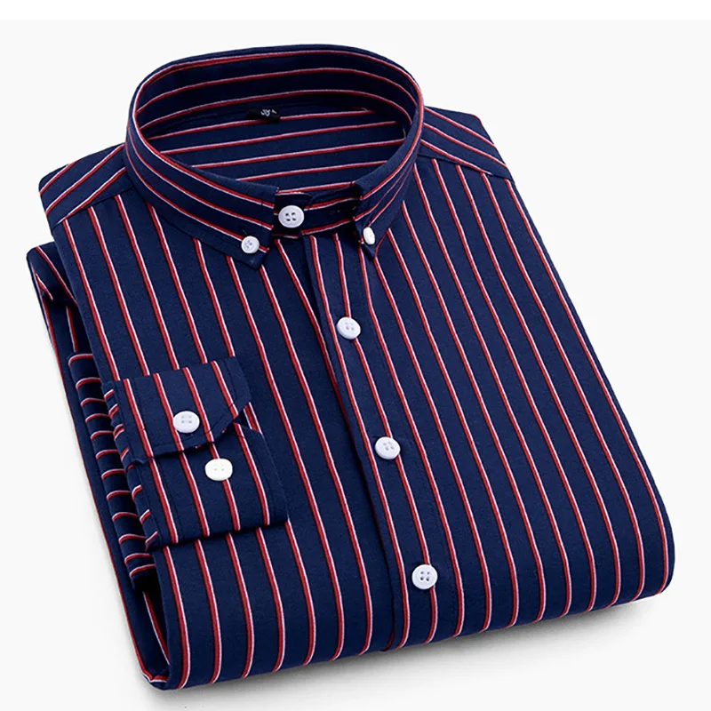 Men Shirt Polyester Slim Free Business Work Casual Single Breasted Large Size Long Sleeve Men's Dress Shirt