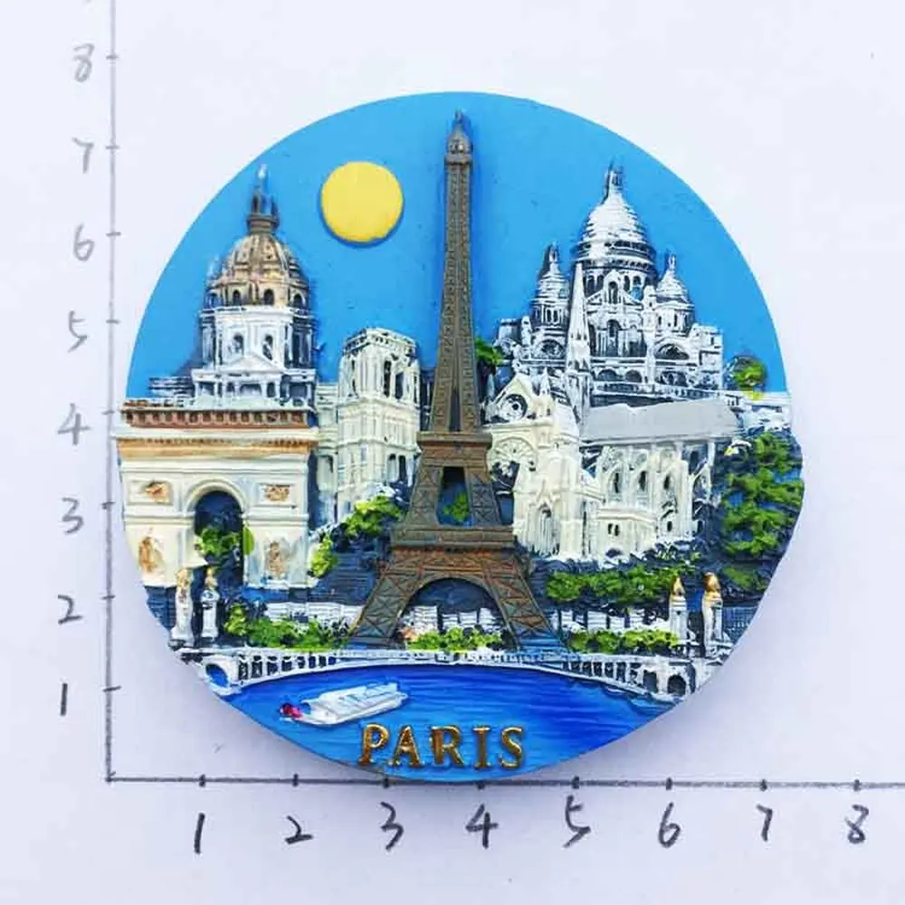 

Paris, France, Eiffel Tower, Arc de Triomphe, Notre Dame, Architectural Site Tourist Souvenirs Fridge Magnets