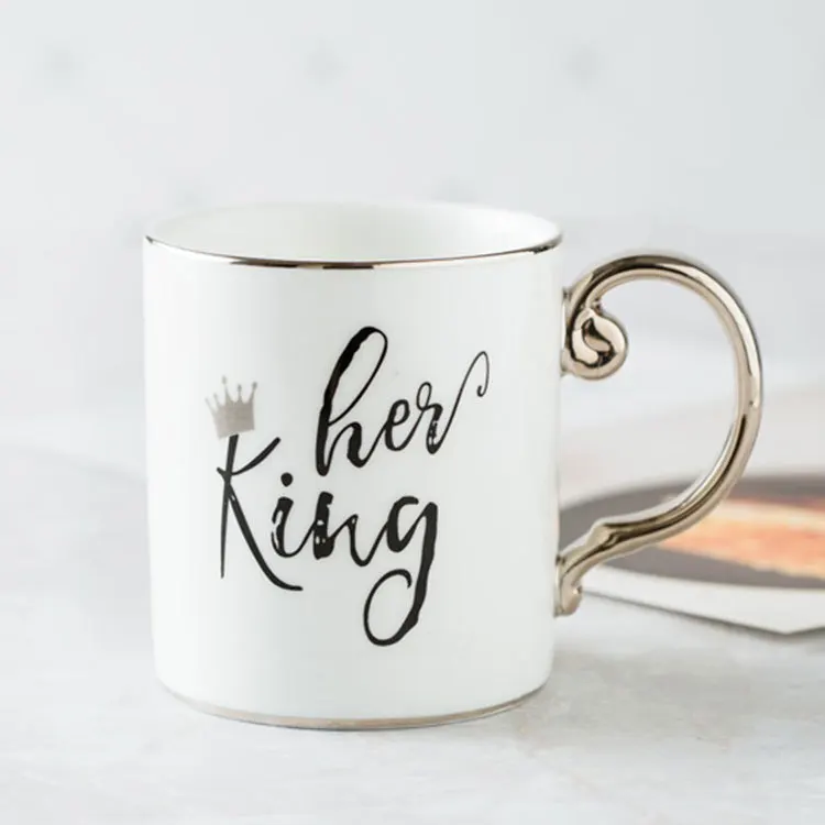 Роскошные золотые король и королева алмаз фарфоровая кофейная кружка чай молоко керамические чашки и кружки свадебный подарок - Цвет: 663 KING