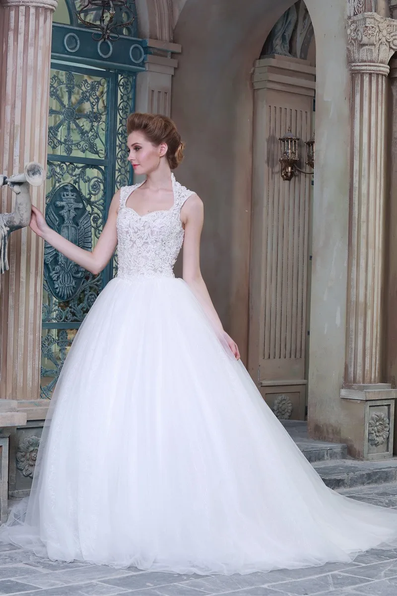 Wedding Gowns Ball Gown Wedding Dress Queen Anne Neckline See Through Corset HSW5 (3)