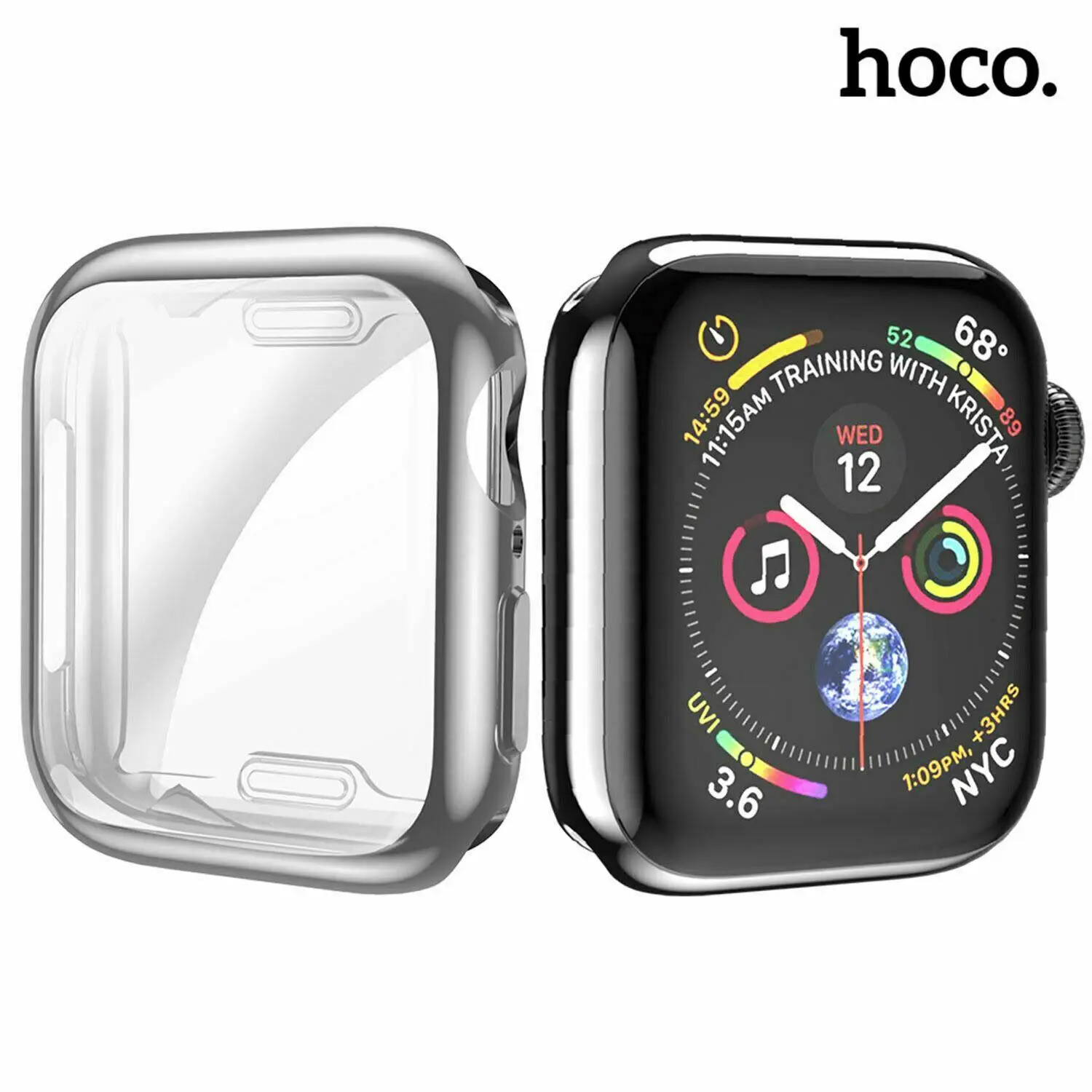 HOCO, 360 градусов, тонкий чехол для часов Apple Watch, серия 4, 5, чехол, мягкий, прозрачный, TPU, Защита экрана для iWatch, 44 мм, 40 мм - Цвет: SILVER