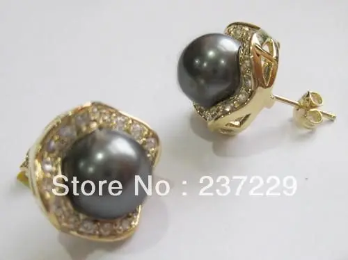 

Wholesale price FREE SHIPPING Charming Silver Gray South Sea Shell Pearl Inlay Crystal Earring AAA