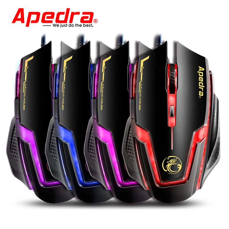Apedra 6 пуговицы компьютерных игр мышь 3200 точек светодиодный дюйм LED оптическая USB