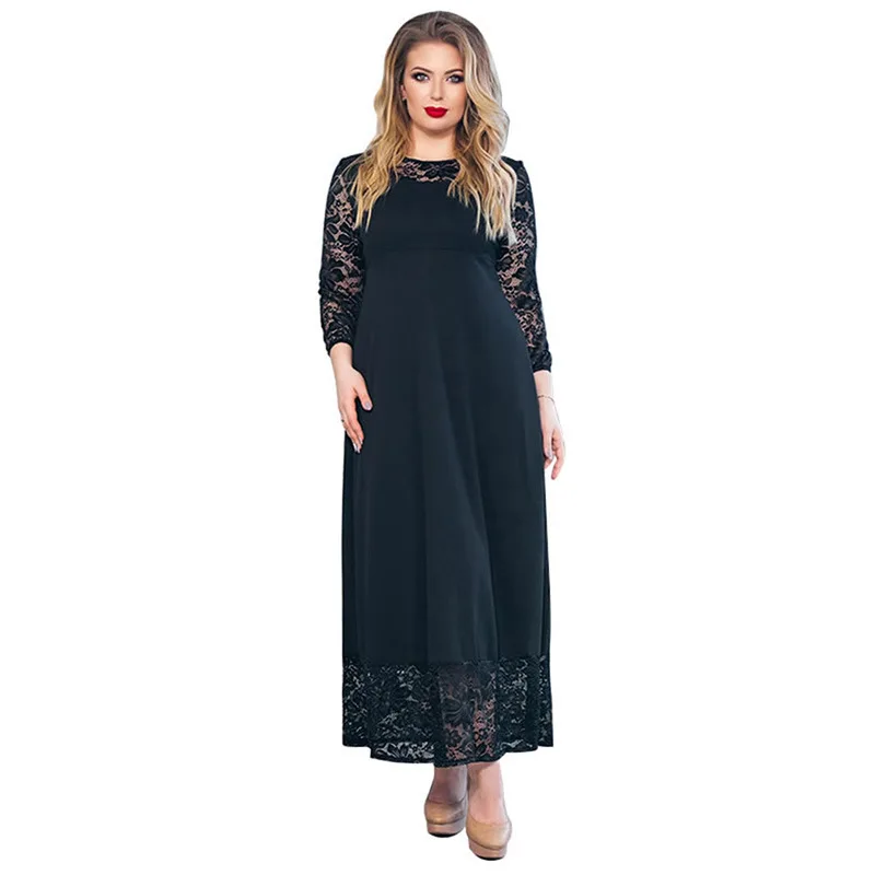 

QMGOOD Christmas Dress Women Sexy Elegant Black Lace A-line Dress Vestidos Dresses Woman Party Night Women Plus Size Maxi Dress