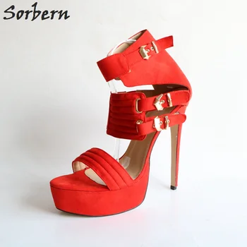 

Sorbern Red Ankle Wrap Women Sandals High Heels Platform Shoes Summer Style Women'S Shoes Plus Sizes Shoes Woman Heels Red 2018