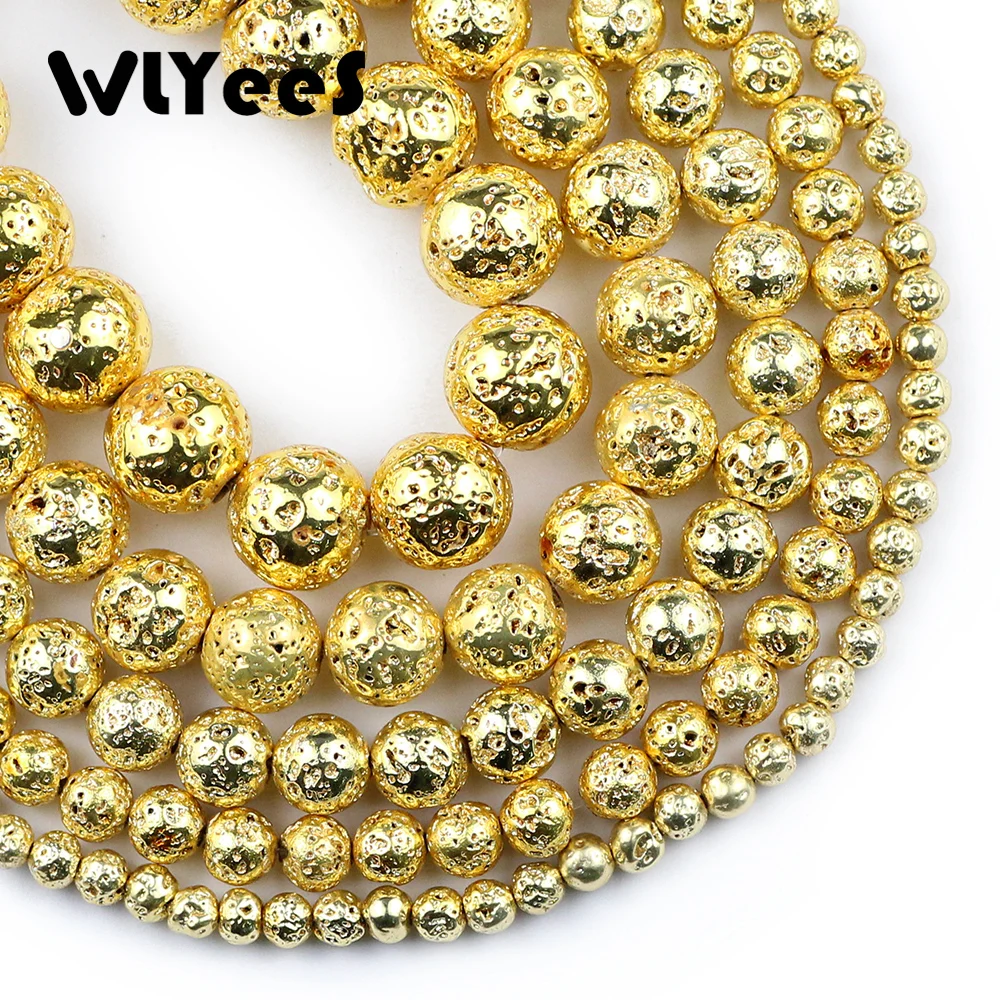 WLYeeS натуральный камень 18 золотые лавовые бусины Круглые свободные 4 6 8 10 12 мм разделительный шар для