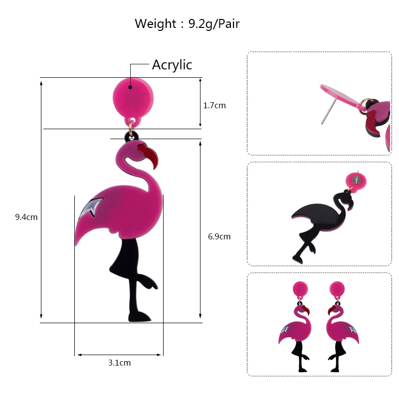 Classic Dangling Fashion Acrylic Bird Earrings for Women Long Big Resin Flamingo Drop Earring Animal Gifts for Girls Jewelry (6)