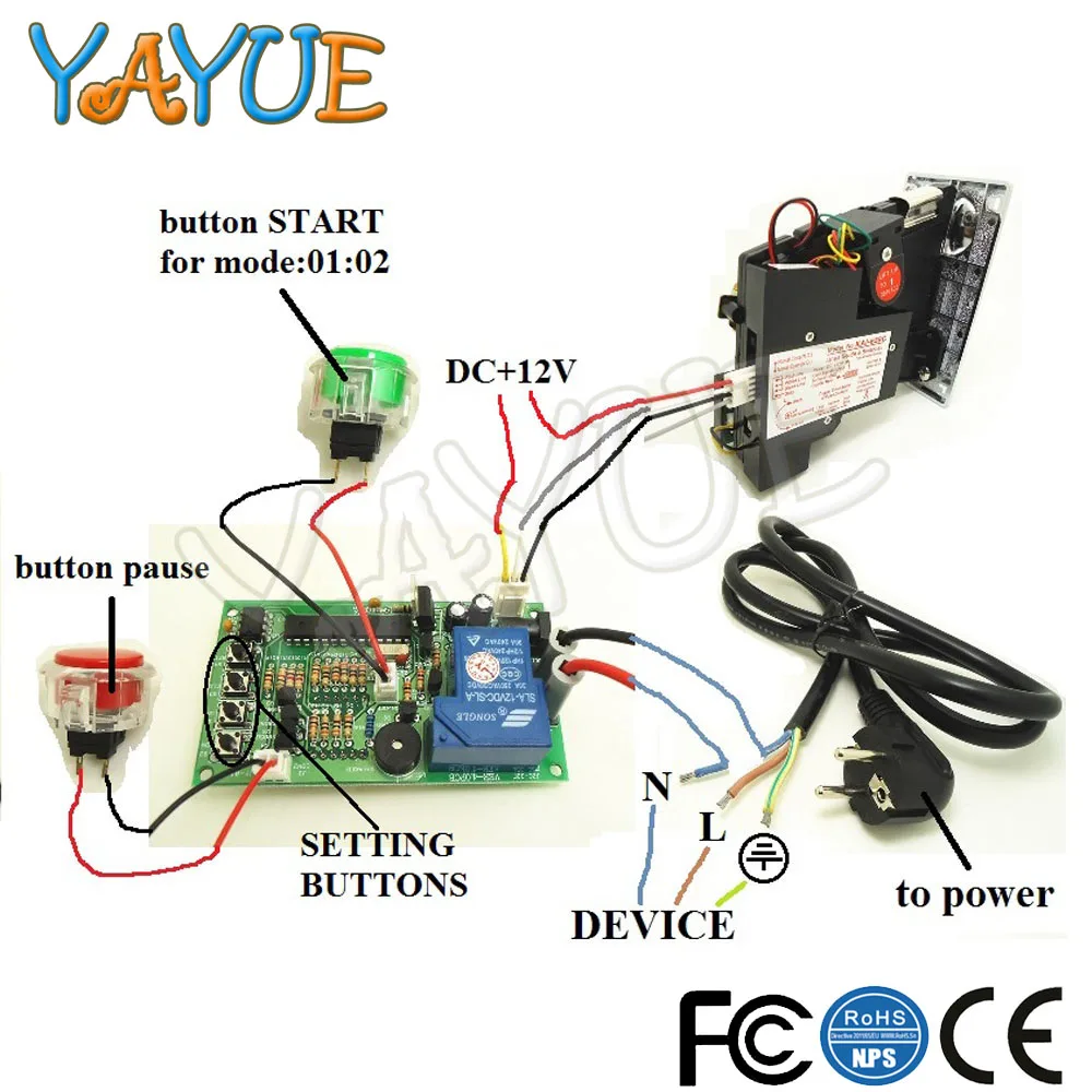 

Power Supply Timer Controller Board with 6 kind Coin Acceptor for Arcade Vending Machine with 40cm White Lead,JY-15B