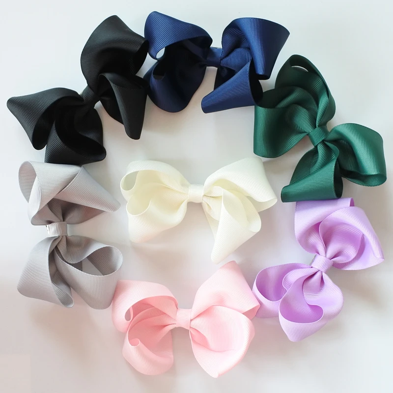 12ピース/ロットグログランリボン無地四ループ弓ヘアクリップ女の赤ちゃんヘアピン女性バレッタ子供ヘアアクセサリーhair clips for babiesbow hair cliphair