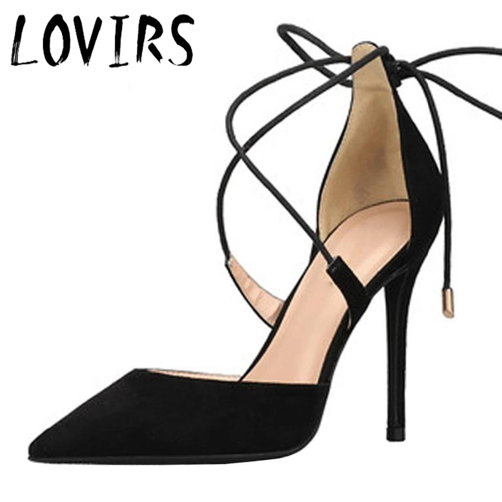 

LOVIRS Womens Retro Concise Closed Pointed Toe Ankle Strap High Stiletto Heel Pumps Lace Up for Wedding Dress Party Sandals