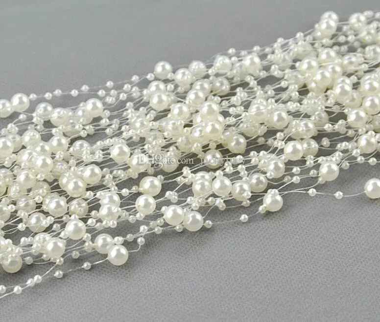75 M/Roll 8+3mm White Pearl Chain String Bead Strand DIY Craft Garland