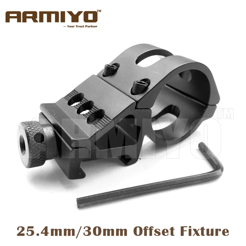 

Armiyo 25.4mm / 30mm Ring 20mm Rail 45 Degree Offset Recline Mount Rack Fixture Clip Flashlight Rifle Scope Gun Laser Shooting
