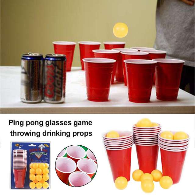 1 Set Entertainment Fun Party Ping Pong Game Party Game Throwing Drinking Props Beer Pong Set 24 Red Cups&yellow Ping Pong Balls