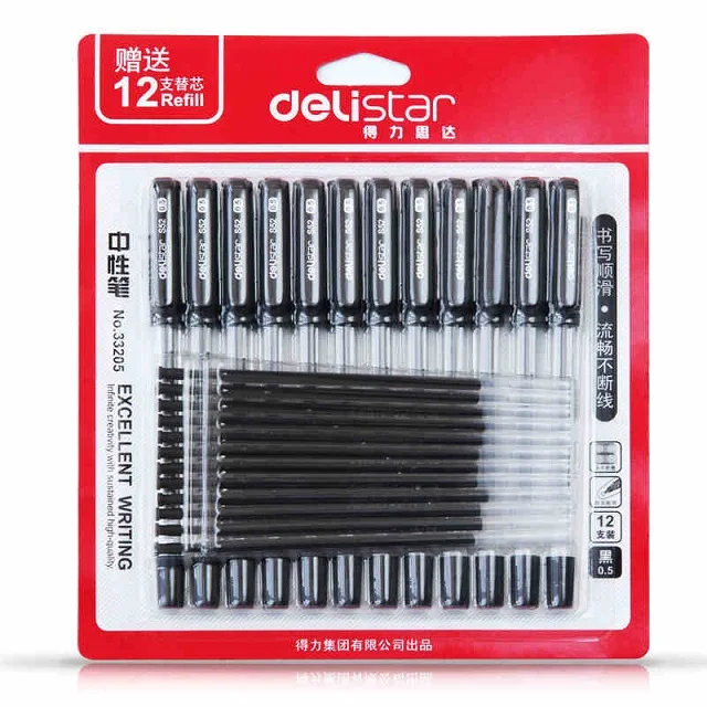 12 гелевая ручка+ 12 заправка набора 0,5 мм гелевая ручка для офиса Канцтовары товары для учебы(черный