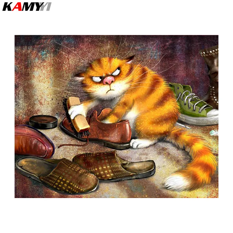 

Full Drill 5D DIY Diamond Painting Wipe Leather Shoes Cat 3D Embroidery Cross Stitch Mosaic Rhinestone Decor Gift