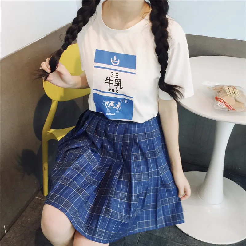 Харадзюку каваи клубника молоко графическая футболка школьницы одежда японская Лолита свободный тонкий хлопок женский топ уличная одежда