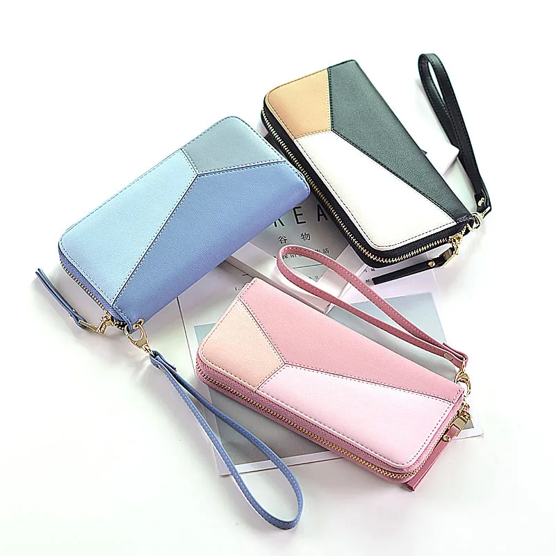 

Geometric Women Clutch Pink Wallets Phone Pocket Purse Card Holder Patchwork Women Long Wallet Lady Fashion Coin Burse billetera