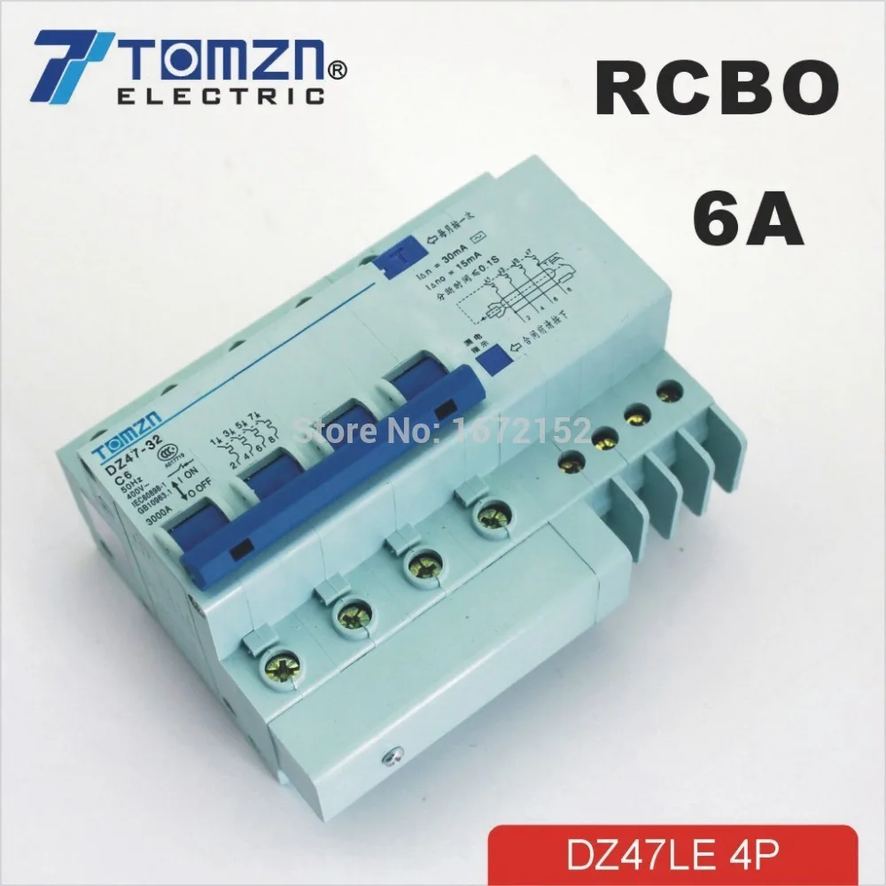 DZ47LE 4P 6A 400V ~ 50 HZ/60 HZ автоматический выключатель остаточного тока с защитой от