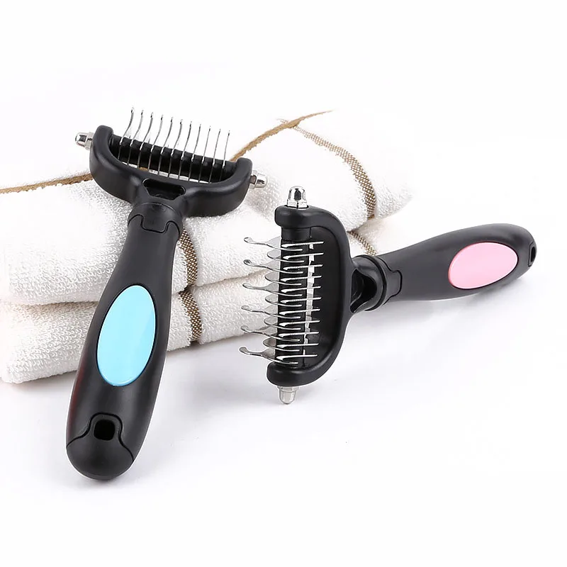 

Pet Dematting & Deshedding Tool Rake Comb for Dogs Cats Matted Hair Remover with Sharp Teeth Effected for All Types Haired Pets