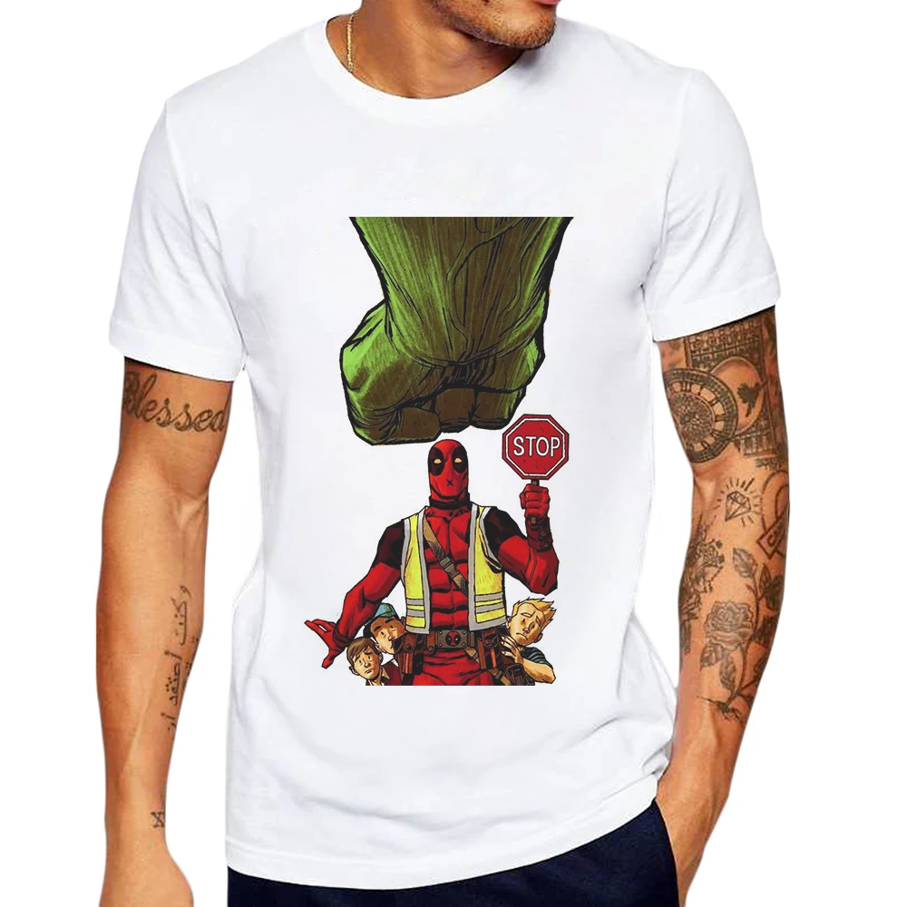 

2019 Newest Men T-Shirt Deadpool Hulk Stop Printed Cotton Man T Shirt Short Sleeve Basic Tee Shirts Cool Tops Funny Mens Tshirt