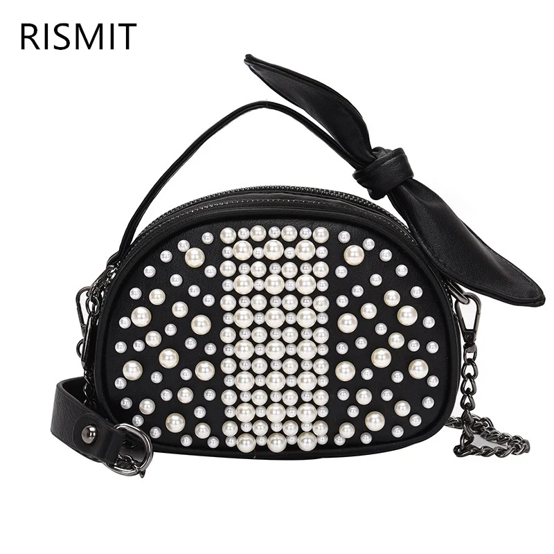 

RISMIT Pearl Beaded Bag Female Bag Bag Box Summer 2019 of the luxury brand White Blue Yellow Drop Shipping WholesaleCH73