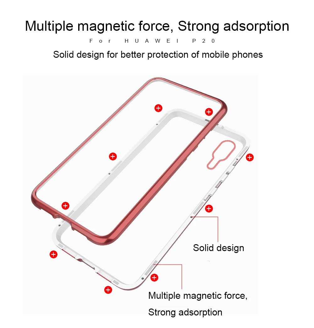 Ascromy For Huawei P20 Pro Case Magnetic 360 Bumper Filp Glitter Luxury Glass Back Cover For Huawei P20 P20pro Funda Accessories (2)