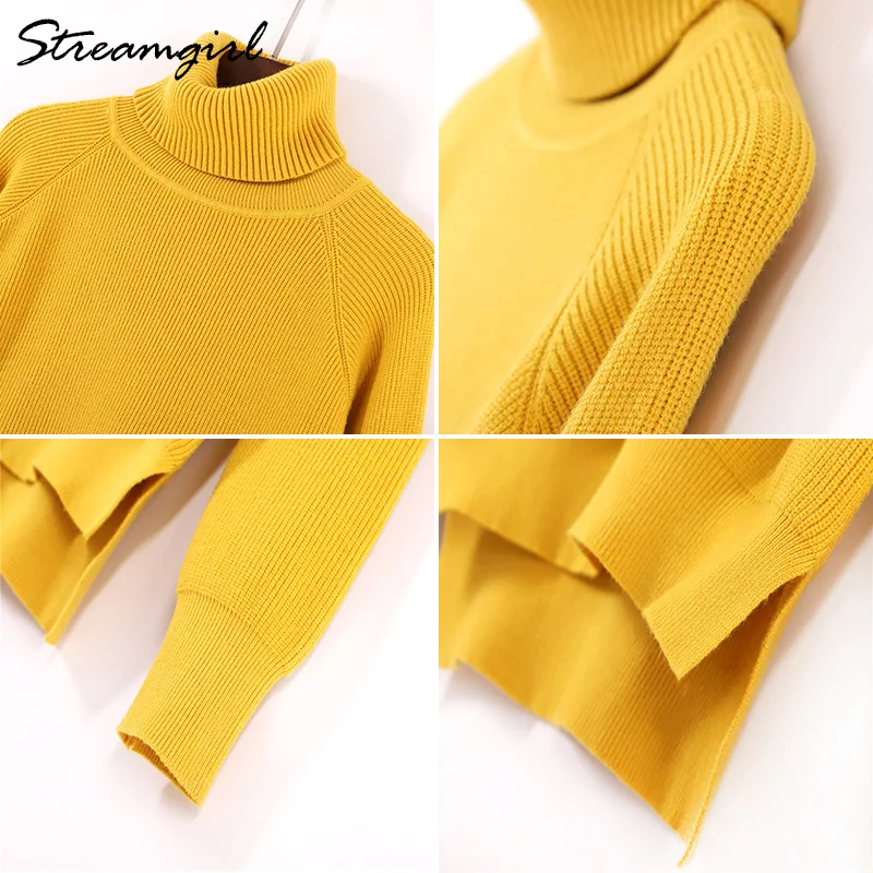 Streamgirl Winter Clothes Women Sweater Women's Turtleneck Sweaters Female Womens Sweaters 2018 Winter Yellow Sweater Knitted