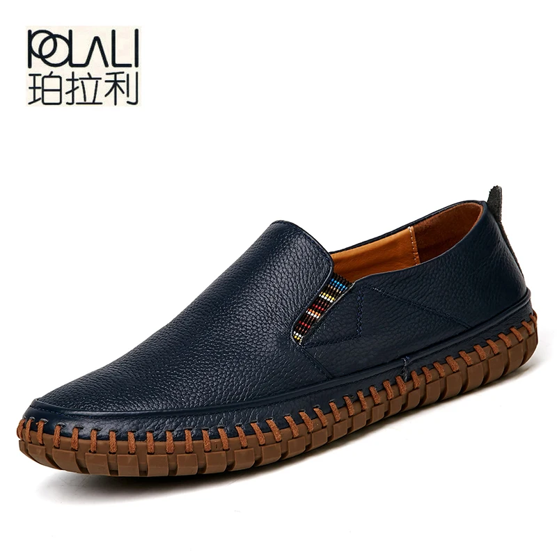 

POLALI Big Size Men Genuine Leather Shoes Slip On Black Shoes Real Leather Loafers Mens Moccasins Shoes Italian Designer Shoes