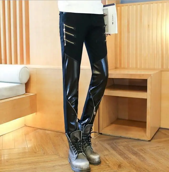 PU Leather Metal Decor DJ Dancing Men's Slim Fit Performance