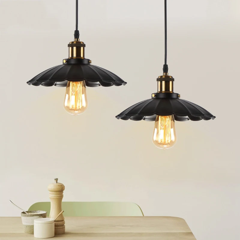 North American country suspension black pendant lamp vintage haning pendant light industrial loft lights lamparas home light  (15)