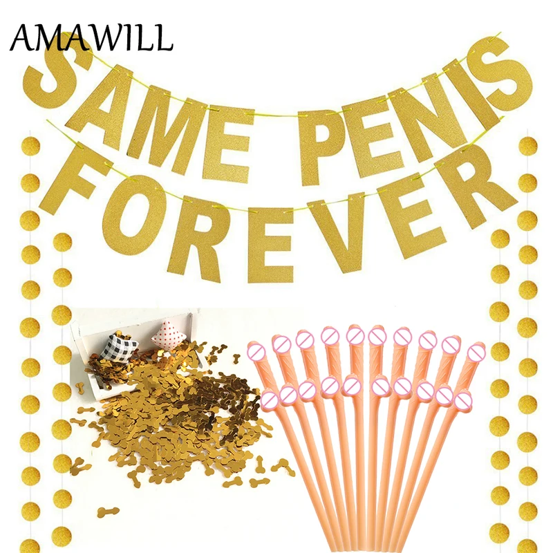 AMAWILL Bachelorette Party Decoration Kit Same Penis Forever Banner Straws Confetti for Bride To Be Hen Supplies 7D | Дом и сад