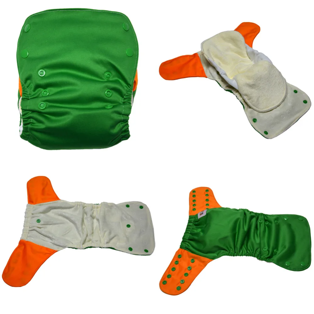JinoBaby Bamboo Diapers Green Meet Orange Reusable Baby Diapers
