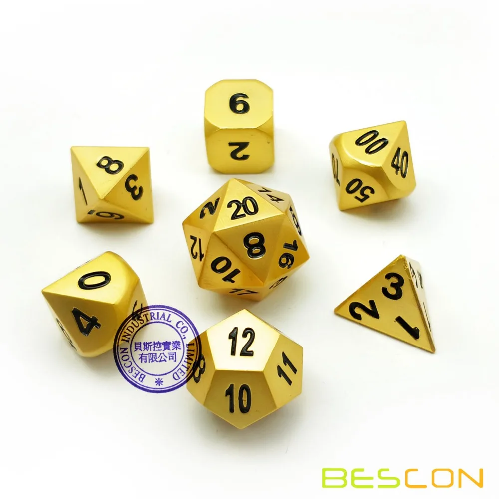 Bescon сверхмощный Роскошный Матовый Золотой цельный Металлический Набор игральных костей, Золотой металлический многогранный D& D игра в кости для ролевых игр 7 шт. набор