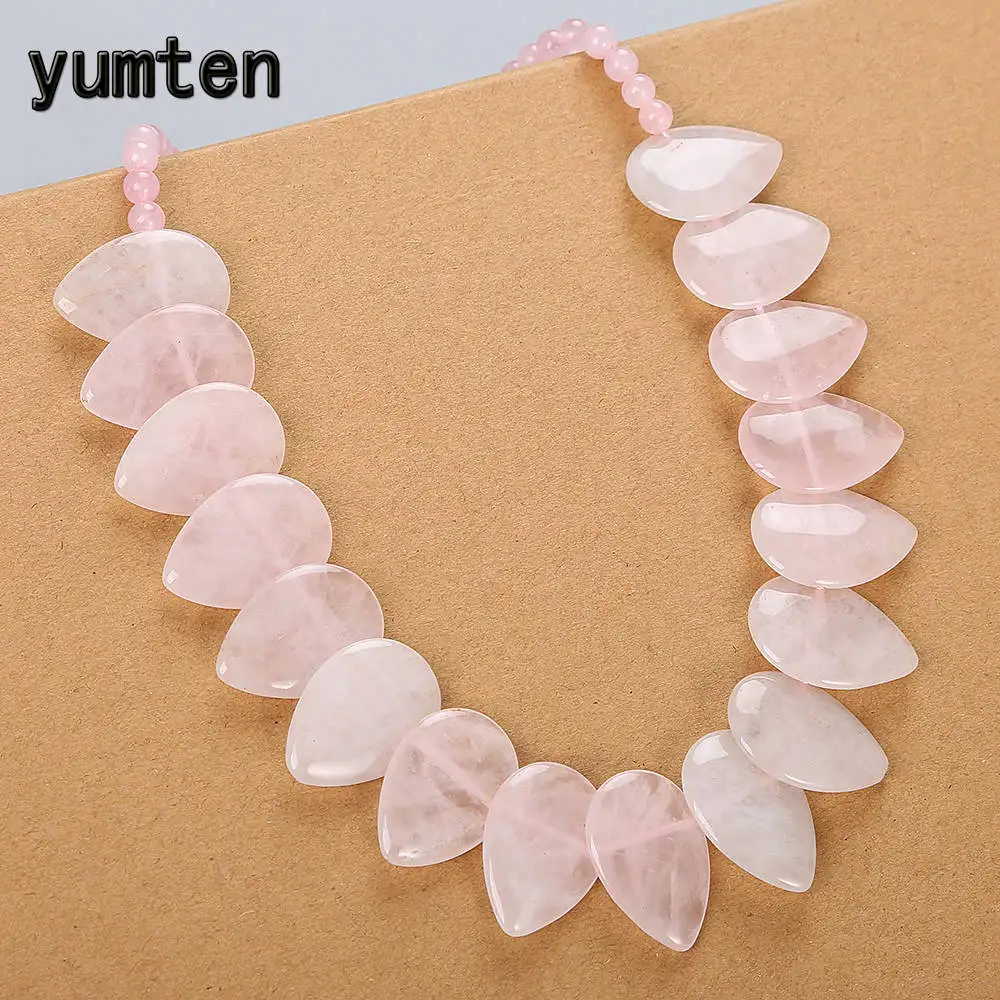 Yumten Rose Quartz Stone Necklace Rolo Chain Pendant Women Romantic