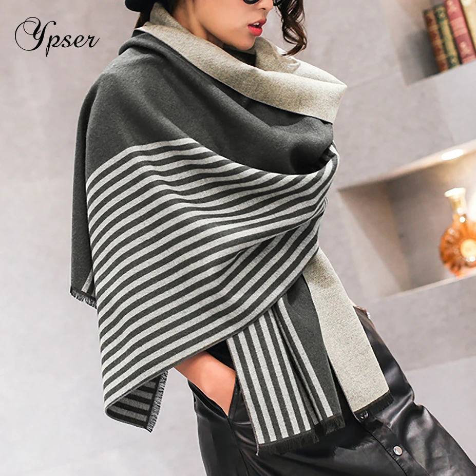 

Ypser Women Winter Poncho Capes Knitted Striped Scarf Cloak Thick Cashmere Scarves Wraps Shawls Taeesl Blanket for Ladies