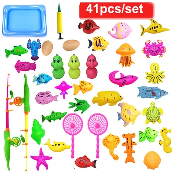 

41pcs Outdoor Magnetic Fishing Toys for Baby Interective Fishing Play Game Set Plastic Fishing Toys for Children Gifts