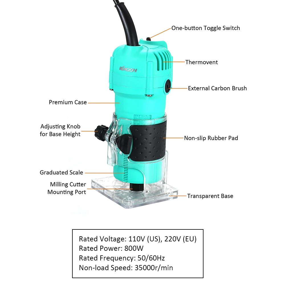 110V/220V 800W 35000RPM Electric Hand Trimmer Wood Laminate Palms Router Joiners Power Tool Woodwork Carving Machine Trim