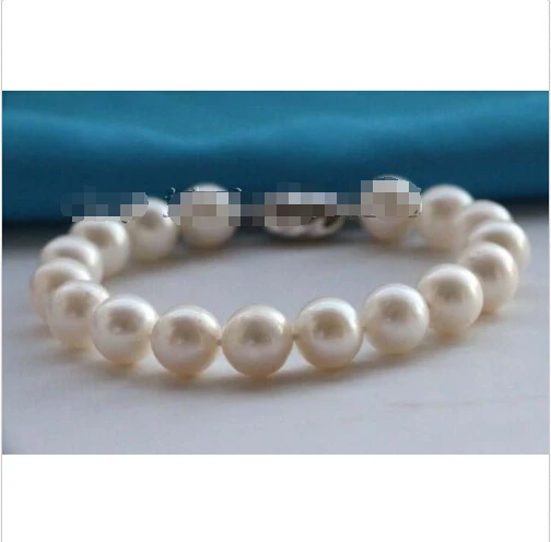

Free shipping >>>>>>8" Genine Natural 12mm White Round Pearl Bracelet 925silver #f2597