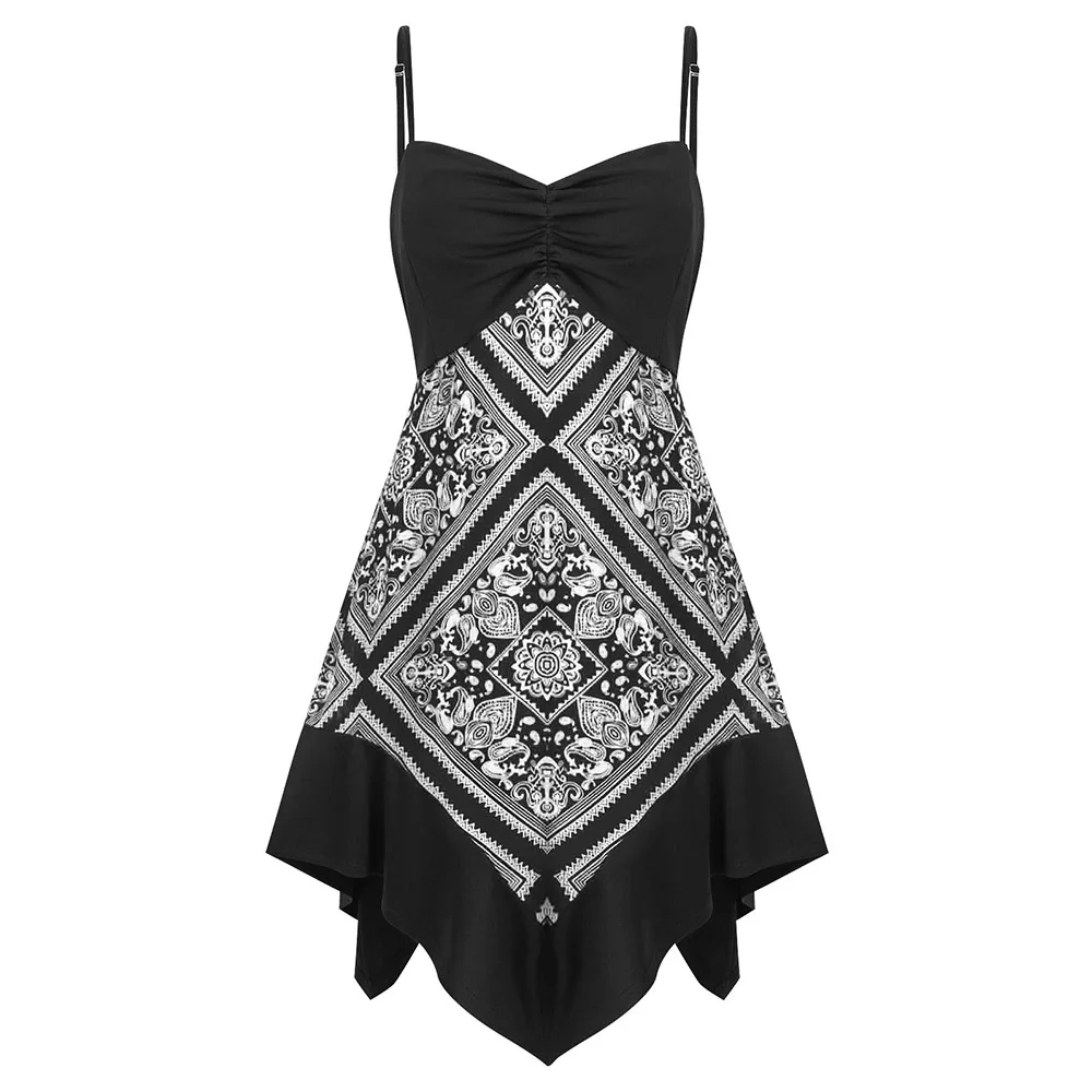 

ROSEGAL Plus Size Printed Back Zipper Cami Dress Sexy Sleeveless Spaghetti Strap A-Line Dress Women Summer Mini Vestidos 2019
