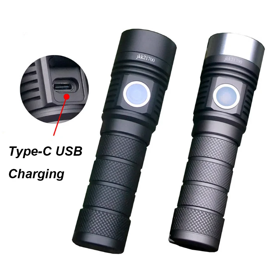 

Powerful Type C USB Charge 6 Modes Rechargeable LED Flashlight Lamp 21700 lithium battery Outdoor Torch Work Light Flash light