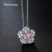 NEWBARK Cute Necklaces & Pendants Pink Centre CZ Stone Sakura Flower Chain Choker Paved Zirconia Fashion Jewelry For Best Friend