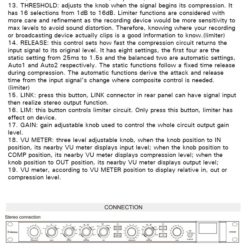 Alctron CP540V2 сигнальный компрессор и ограничитель, разработанный для удовлетворения критической потребности в высокопроизводительном аудио Компрессоре